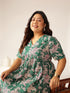Plus Size Green Pure Cotton Floral Printed Tiered Dress